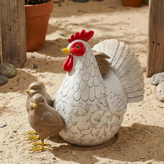 Resin Animal Decorations Gifts, Rustic Garden Statues, Farmhouse Chicken Decor, Hen on Nest, Chicken Statue & Figurine for Garden, Patio & Home, Waterproof & Durable, Unique Outdoor Art