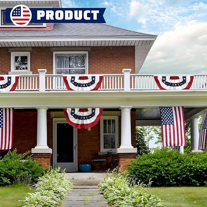 6Pack American USA Pleated Fan Flag, 2x4 Feet American USA Bunting Decoration Flags Embroidered Patriotic Stars & Sewn Stripes Canvas Header Brass Grommets