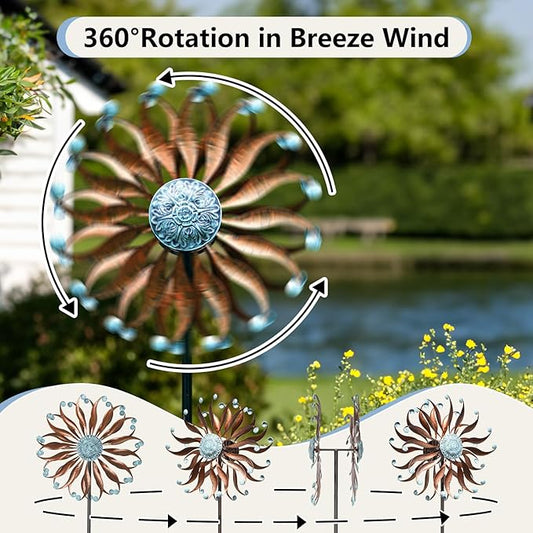 Lariander Wind Spinners Outdoor Metal Large with Stake- 84'' Wind Spinners for Yard and Garden - Windmill for Yard - Ideal Gift Metal Yard Art for Family, Friends, Garden Lovers (Willow Leaf)