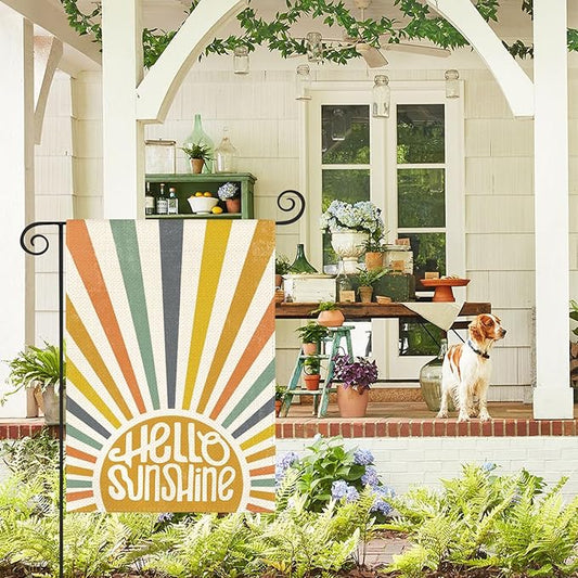 AVOIN colorlife Hello Sunshine Classic Garden Flag 12x18 Inch Double Sided Outside, Summer Party Holiday Burlap Yard Outdoor Decoration