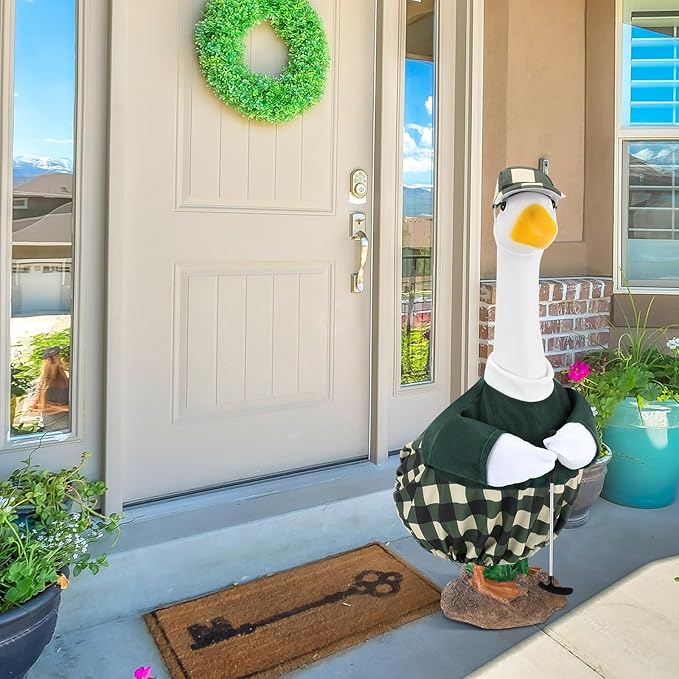 Arrowbash Golfer Goose Outfit Teeing Off Porch Yard Golfer Costume Clothes Fit for 23" Goose with Golf Clubs and Pins for Lawn Decor Outdoor Garden Patio Statue Art