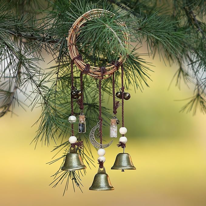 2 Pieces Witch Bells for Door Knob for Protection Hanging Bell Wind Chimes Handmade Decorative Bell for Boho Home Room Witchy Decor(Black Vintage)