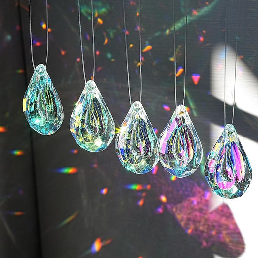 HDCRYSTALGIFTS 12pcs Suncatcher Crystal 50mm AB Loquat Shape Chandelier Parts Drops Prisms Hanging Crystal Sun Catchers,Colorful Glass Ornaments for Christmas Tree