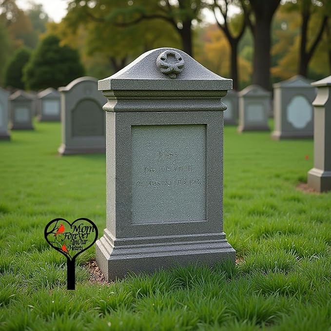AIM & GGKK Memorial Stake for Mom - Metal Heart Grave Marker with Red Cardinals, Memorial Plaque Cemetery Decor for Grave, Garden Gravesite
