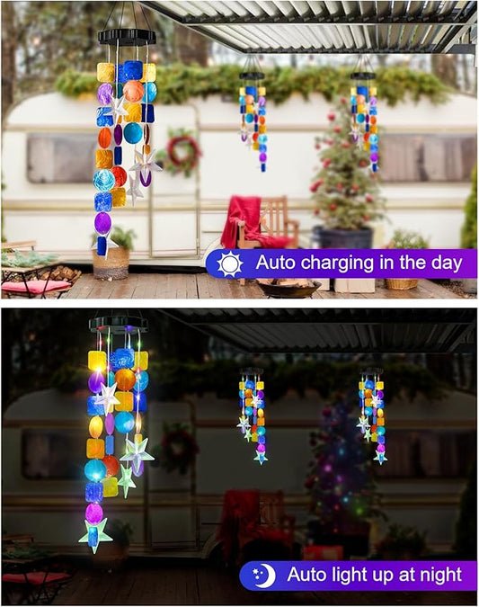 Solar Wind Chimes Decorative Lights for Outside,Shells Lights Gifts for Mom Grandma Women Wife Girls, Solar Hanging Lights for Holiday Garden Yard Window