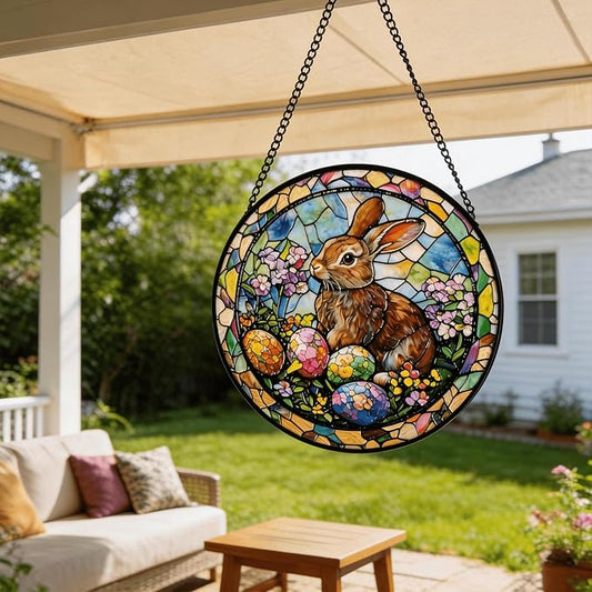 Sun Catcher Stain Glass,Rabbit Suncatcher Stained Glass Decor for Window Hanging, Gardening Gifts for Women with 6.3 Inch