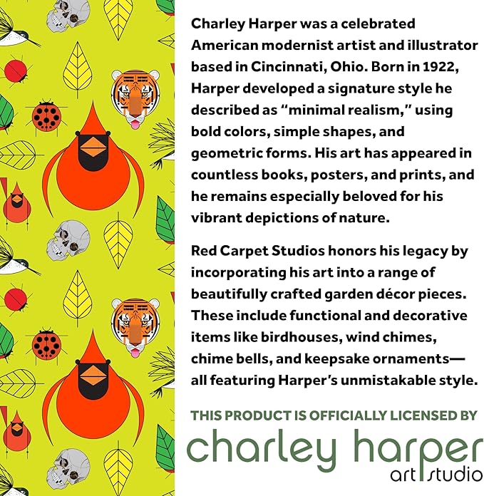 Red Carpet Studios Wind Chimes - Charley Harper Mid Century Modern Spiral Wind Chime Garden Gift, 30.25" Long, Ladybug Lovers