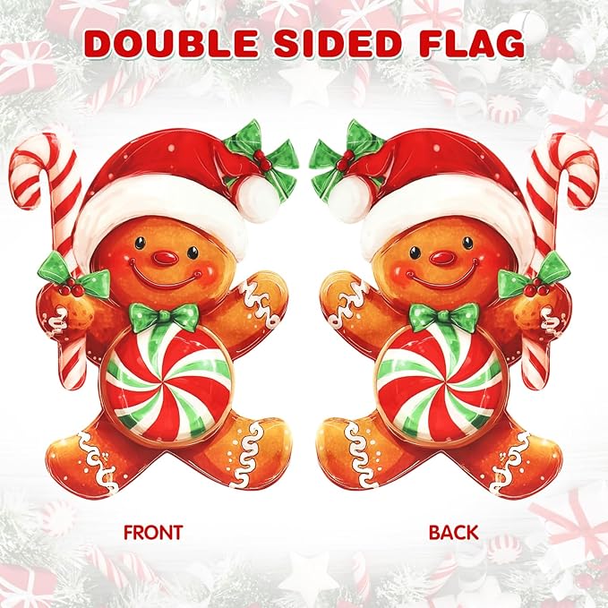 Christmas Garden Flags 12x18 Inch Double Sided, Xmas Gingerbread Man Yard Flag for Outside, Winter Seasonal Outdoor Decoration Farmhouse Front Porch Holiday Decor