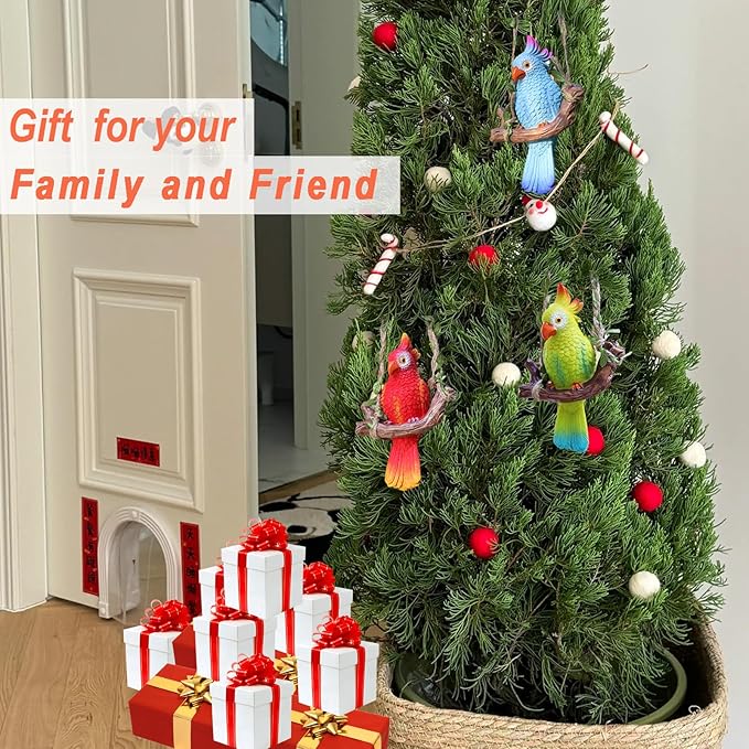 Hanging Resin Parrot Decor Tiki Bar Decorations Outdoor Tropical Yard Pool Decorations Indoor Hanging Bird Statue for Tree Plant Patio Garden Lawn Porch Balconies Decor(Green)