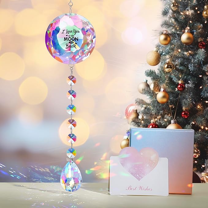 Sentimental Gifts, Gifts for Women Mom Wife Daughter Girlfriend Valentines Christmas Anniversary Birthday, I Love You to the Moon and Back -Sun catcher for Home Office Bedroom Living Room Garden Decor