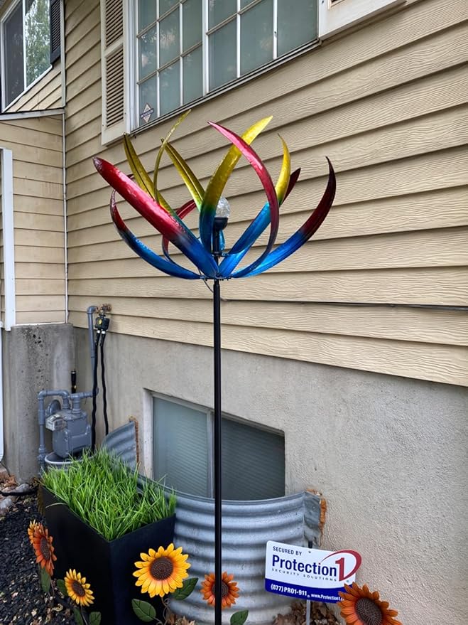 Wind Spinners Outdoor for Yard and Garden - Wind Sculptures & Spinners - 70 Inch Wind Spinner with Solar Powered Multi-Color Glass Ball Light for Yard Garden Backyard Lawn Decorations -Multicolored
