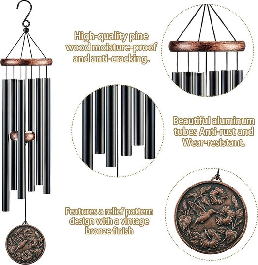 Hummingbird Wind Chimes for Outside, Sympathy Gift for Men Women, 32 in Resin 3D Hummingbird Relief Windchimes for Yard Patio Garden Decor