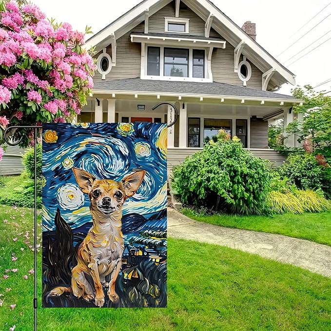 BlissYard Chihuahua Garden Flag 12x18 Double Sided Flag Starry Night Garden Flag Holiday Seasonal Yard Flag for Outside Welcome Porch Yard Patio Yard Banner