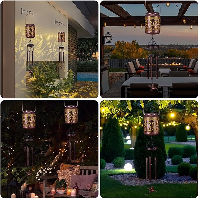 Shumi Hummingbird Wind Chimes for Outside 34" Solar Wind Chimes for Women Men Memorial Gift for Mother Christmas Day Garden Decor Hanging Solar Lantern Outdoors Patio Yard