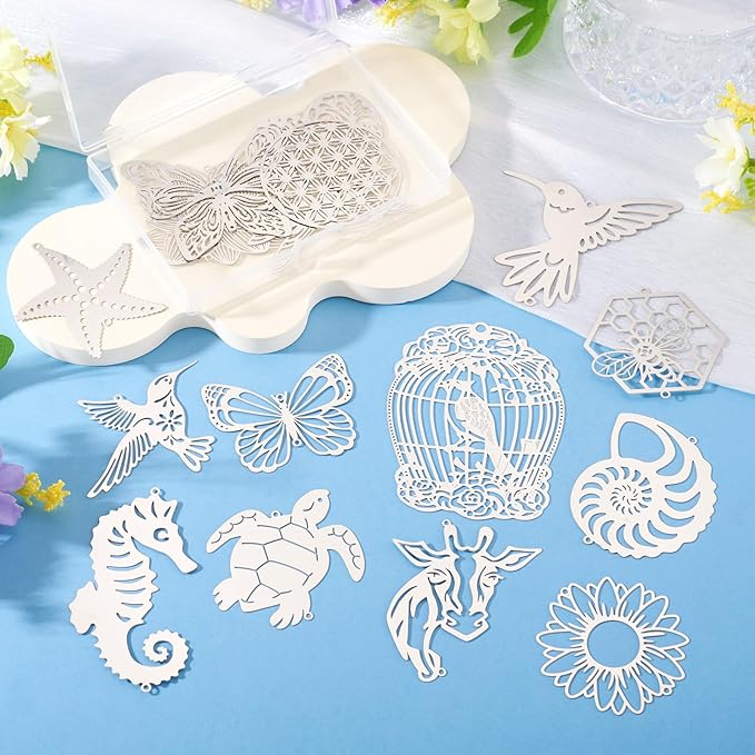 16Pcs Metal Replacement Wind Catcher, Beadthoven Wind Chime Parts Stainless Steel Bird Butterfly Sea Turtle Cow Bee Animal Shaped Flat Metal Embellishments for Wind Bells Memorial Sympathy Wind Chimes