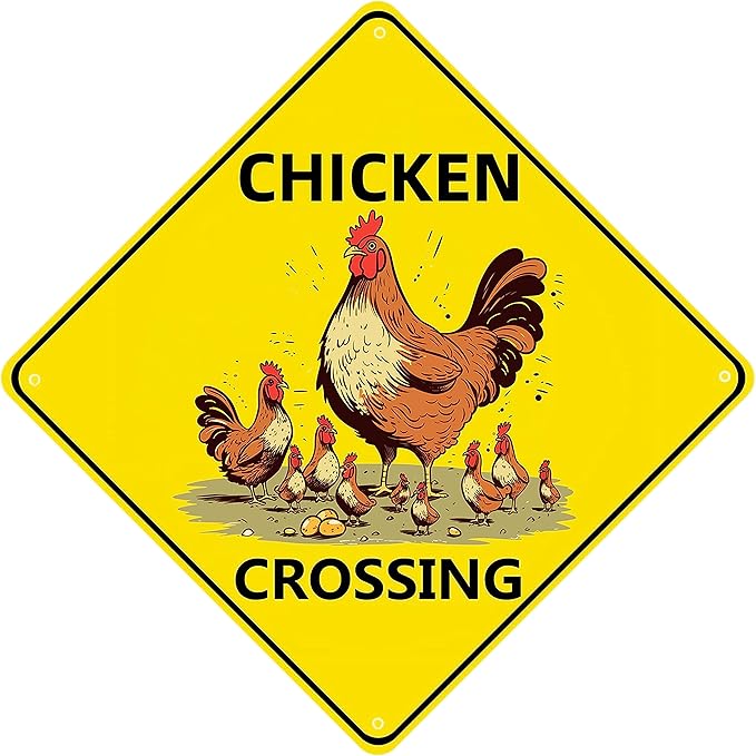 Chicken Crossing Sign, Chicken Crossing for Chicken Coop Bundle 2 Pieces Nene Crossing Farmhouse Wall Decor Garage Retro 12X12 Inch