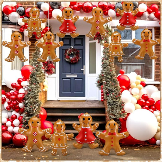Leyndo 12 Pieces Inflatable Christmas Gingerbread Man Outdoor Decorations Christmas Gingerbread Man Inflatable Hanging Ornaments Blow up PVC Ornaments for Home Yard Party Supplies