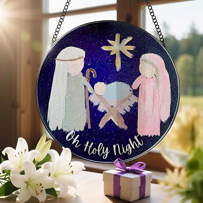 Stained Glass Suncatcher, Sun Catcher Window Indoor, Nativity Scene Ornament; Stained Glass Window Hanging, Christmas Ornament, Christian Decor; Gifts for Christmas, Christian Gift, Religious Gift