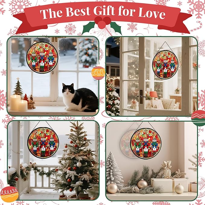 Christmas Tree Stained Glass Window Hanging, 7.9" Colorful Xmas Tree Sun Catcher Glass Panel with Chain, Christmas Trees Decor Handmade Suncatchers Xmas Gifts for Women Sister BFF
