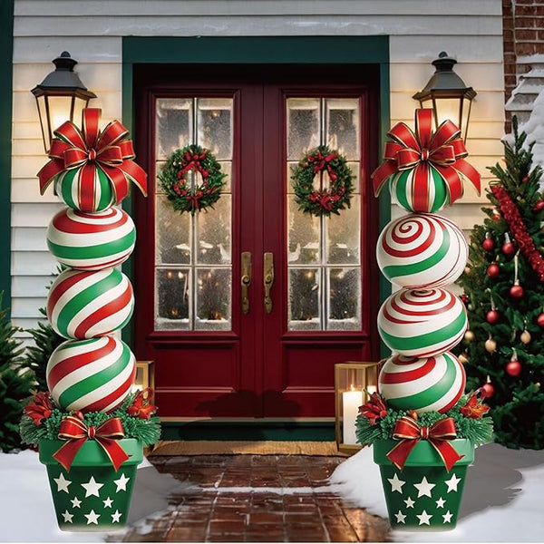 33" Christmas Decorations Outdoor Candy Christmas Decorations, 2ct Large Tall Outdoor Stake Signs 4 Interlocking PP Panels with H-Brackets Fiberglass Rods for Lawn Pathway Xmas Party