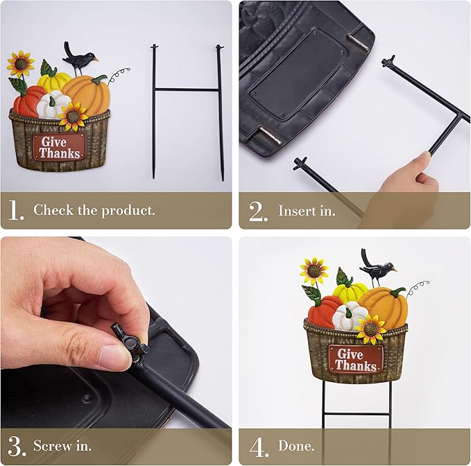 TERESA'S COLLECTIONS Fall Decorations for Outdoor Home, Pumpkin Fall Garden Decor, Autumn Metal Yard Signs Stake Lawn Sunflower for Thanksgiving Decorations, Harvest Outside Patio Party Gifts, 28 in