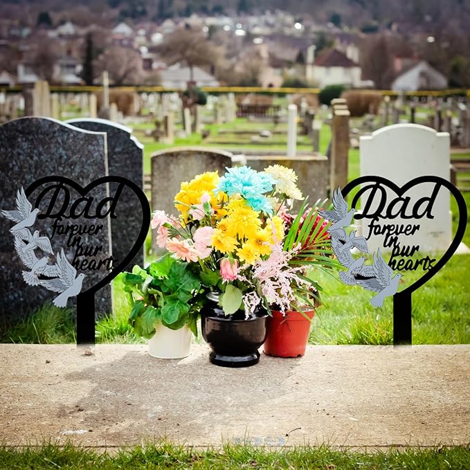 HPMAISON 11 inch Metal Dad Memorial Stake Grave Decorations for Cemetery Gravesite Sympathy Markers Waterproof Memorial Gifts for Loss of Father Tombstones Plaque Outdoors Lawn Yard Decor