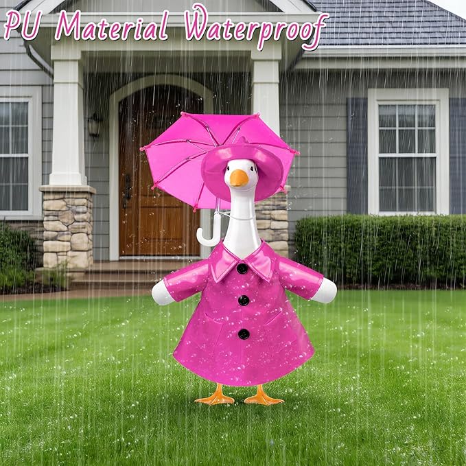 3 Pcs/Set Raincoat Porch Goose Outfits,Summer Lawn Goose Statue Raincoat Costume,Goose Clothes for Summer Outdoor Patio Yard Lawn Garden Decoration(Pink)
