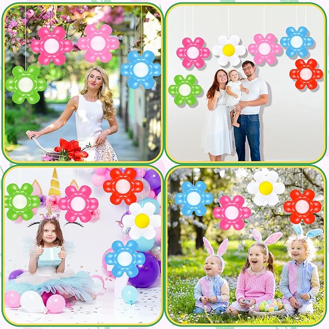 18 Pcs Spring Daisy Flower Inflatable Balls Blow up Daisy Flower Inflatable Decoration Colorful Spring Inflatable Hanging Ornament Flower Shape PVC Yard Decors for Indoor Outdoor(Classic)