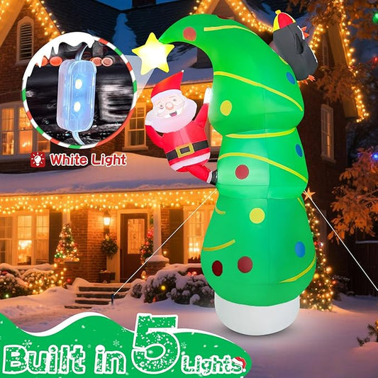 7FT Inflatables Christmas Tree 7FT Christmas Tree Inflatable Outdoor Decor Combined with Santa Penguin Xmas Tree Blow Up Yard Decor with Built-in 5 LEDs for Yard Garden Law(with Storage Bag)