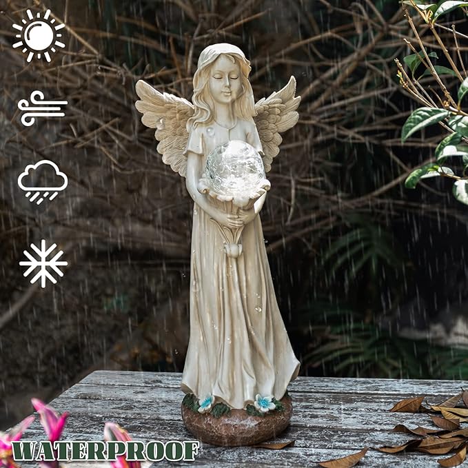 Angel Statue for Garden - 16.3 inches Guardian Solar Garden Statues with Solar Lights, Angel Figurines Gardening Gifts for Mom Grandma Lawn Outdoor Ornaments Figurines for Outdoor Decor