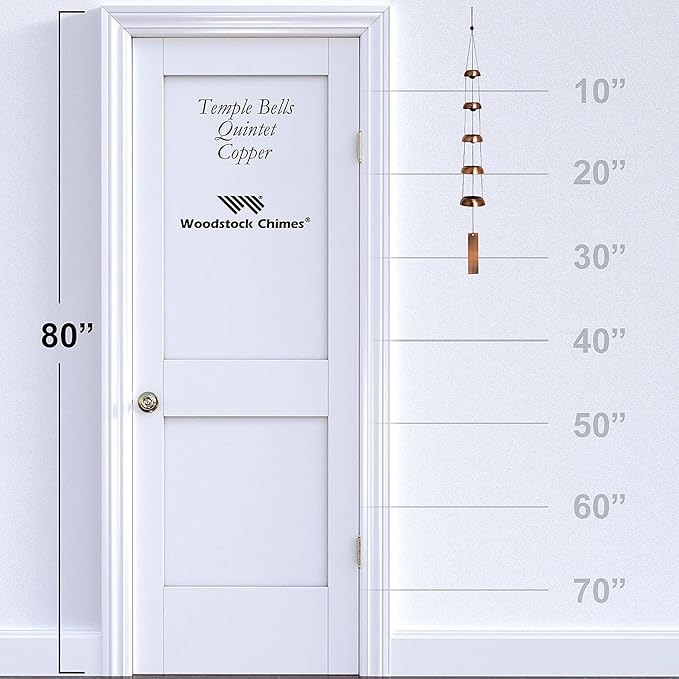 Woodstock Chimes Signature Collection, Woodstock Temple Bells, Quintet (32'') Copper, Wind Bells for Outdoor, Patio, Home or Garden Décor (TB5C)