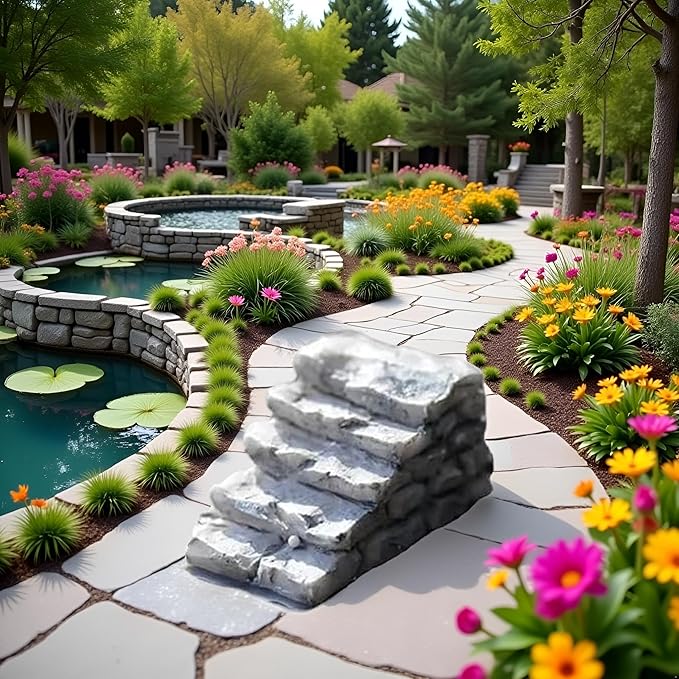 Jinshining Straight Stone Stairs Miniature Fairy Garden Accessories,Miniature Pond Lawn Ornament Figurines, Mini Lighthouse Water Well Bridge Figurines, Micro Landscape Ornaments for Garden DIY Kit