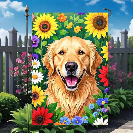 BlissYard Spring Dog Garden Flag Double Sided 12x18 Inch Cute Golden Retriever Seasonal Welcome Small Flags For Outside Outdoor Decor Yard Farmhouse Holiday Spring Summer Decorations Yard Flags
