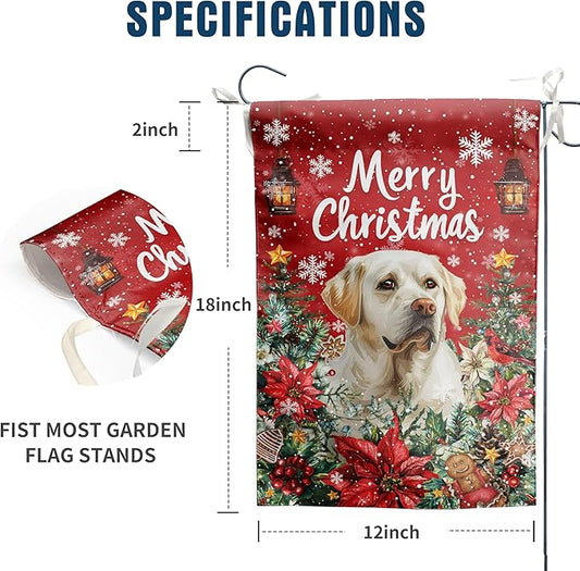 Christmas White Lab Garden Flag Merry Christmas Labrador Dog Yard Flag for Outside Xmas Flags 12x18 Double Sided Red Poinsettia Garden Flags Winter Porch Outdoor Decor