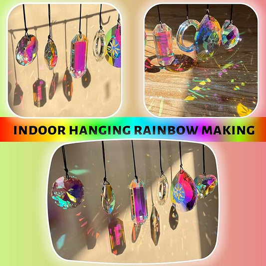 Crystal Sun Catcher with 6 Hanging Prisms | Rainbow Maker & Window Suncatcher for Home Decor, Garden Pendants | Includes Hanging Rope & 6