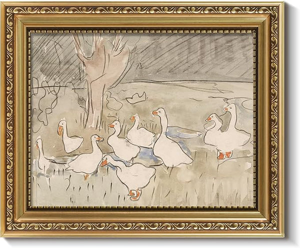 ARPEOTCY Vintage Gold Framed Wall Art, Nursery Duck Paintings, 8x10 inch Small Aesthetic Canvas Picture Prints Artwork with Frame, Victorian Wall Decor for Living Room Bathroom Bedroom Shelf