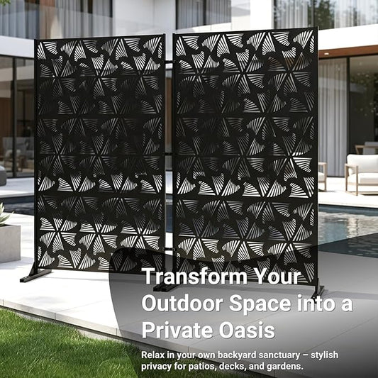 72in Metal Privacy Screen Outdoor Decorative Panel – Freestanding Rustproof Steel Patio Divider for Garden, Backyard, or Balcony, Modern Laser Cut Design for Stylish Privacy & Outdoor Decor