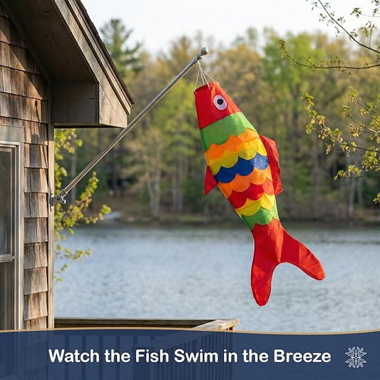 Madrona Brands Colorful Fish Windsock | Durable Outdoor Hanging Decoration | Yard, Garden, Boat, Home | 40-Inch