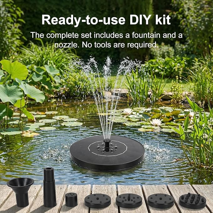 Solar Fountain for Bird Bath with Lights, Solar Bird Bath Fountains with 7 Nozzles, Outdoor Solars Water Fountain Pump for Birds Baths, Garden, Pool, Pond