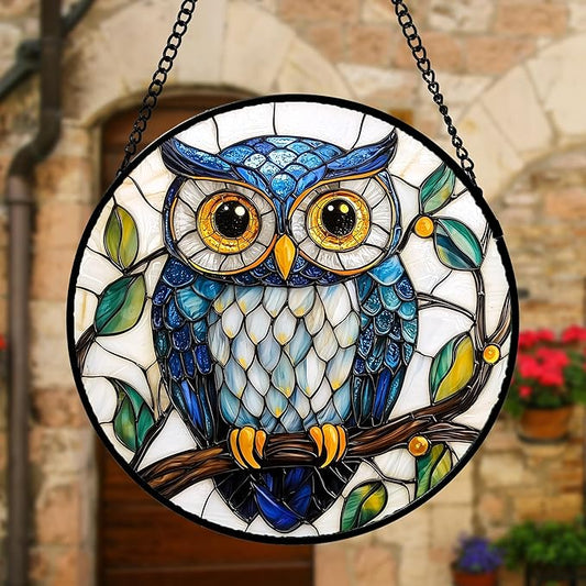 DASTOLL Stained Glass Window Hanging, Owl Gifts for Women Sun Catchers Diamond Glass Panel Hangings Birds Suncatcher Decor for Birthday for Women, Men, Wife, Aunt, and Mom 9.8 in