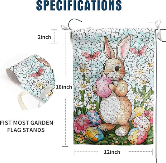 Easter Bunny Garden Flag Stained Glass Rabbit Flag Easter Egg Yard Flag for Outside 12x18 Double Sided Lily Spring Outdoor Flag Small