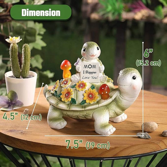 Solar Turtle Garden Statue 7.5 inches, I Flippin Love You Tortoise Figurine with 7 LED Lights, Outdoor Lawn Decor for Patio, Yard, Balcony, Birthday for Mom, Grandma, Women