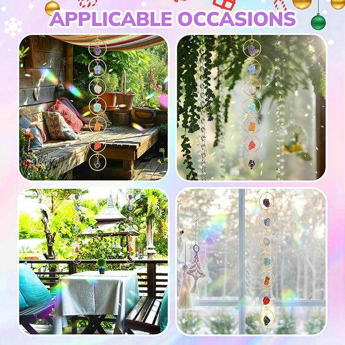 Thyle Healing Crystal Wind Chimes for Outside Window 7 Chakra Hanging Crystal Sun Catchers for Easter Indoor Outdoor Home Wall Decor Birthday Gifts(Amethyst Style)