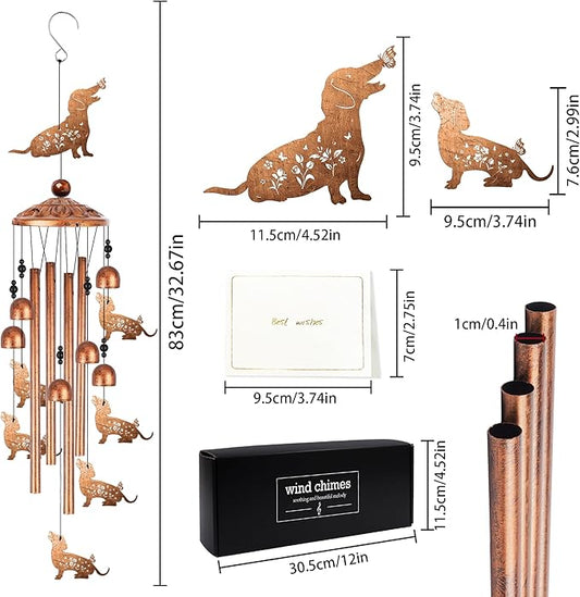 Dachshund Wind Chimes for Outside, Dachshund Wiener Dog Gifts for Women Men Metal Windchimes Outdoors, Pet Dog Home Garden Patio Yard Decor