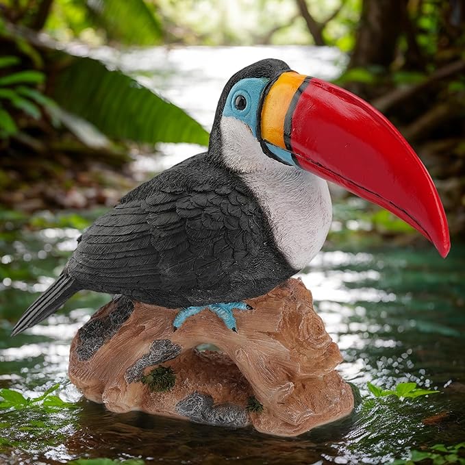 Real Toucan Statue,Colorful Outdoor Bird Decor Sculpture- 14.2" Resin Bird Outdoor Animal Ornament, Tropical Tiki Bar Decor, Waterproof & Weather-Resistant, Perfect for Garden, Patio, Yard