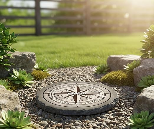 Magnolia Garden 10-Inch Proverbs 3:6 Compass Decorative Stepping Stone – He Shall Direct Your Paths Scripture Resin Garden Tile – Nautical Religious Outdoor Accent