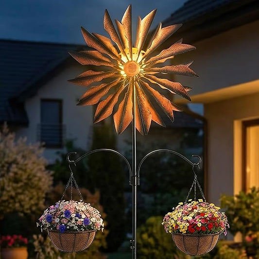 Yard Garden Wind Spinners - Large Outdoor Metal Wind Spinners with Stake, Yard Art Lawn Garden Decor Bronze-Colored Blade Rotator (25.5" W x 95" H)