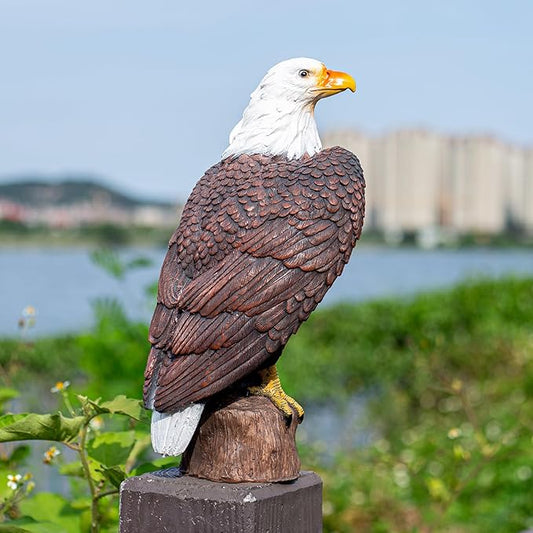 H:15.7in Outdoor Great Eagle Sculpture Garden Decoration Hand-Painted Bald Eagle Decoration - Bald Eagle Statue, Majestic American Indoor/Outdoor American Office, Courtyard Decoration