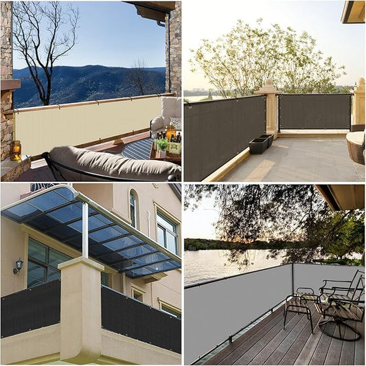 SunnyRoyal 3'x10' Balcony Privacy Fence Screen Apartment Railing Deck Cover, 3FT Outdoor Patio Screens with Zip Ties, HDPE Shade Cloth with Grommets, Mesh Fabric for Porch Backyard, Brown
