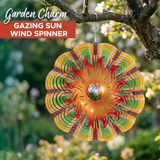 Garden Decor Sun Wind Spinner – 12-in Gazing Sun Hanging Decoration for Yard and – Boho Multicolored Ornament Spinner for Outdoor